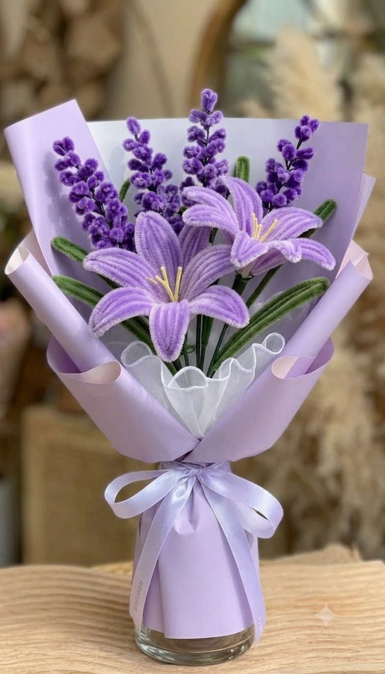 Handcrafted Bouquet — Lavender & Purple Lilies
