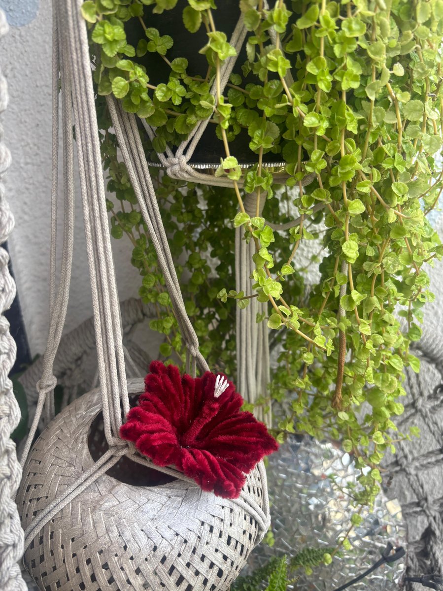 Single Handcrafted Flower — velvet flower in planter and flat lay